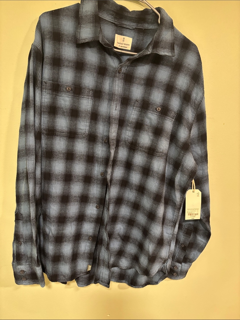 Mutual Weave Men’s Blue & Black Plaid Button-Up Jacket Shirt Soft Comfortable